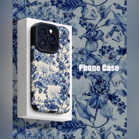 iPhone 16 Pro Max Case – Blue Floral Chinoiserie Print | Elegant & Protective - Picture 3 of 6